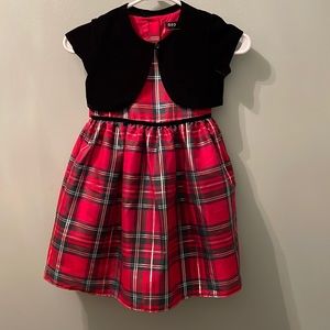 Never worn Christmas plaid Dress with black velour bolero jacket.